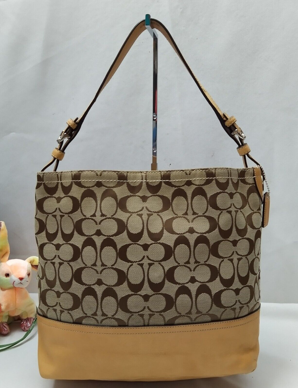 Coach Leatherware Signature Tan Brown Canvas Leather Trim Hobo Shoulder Bag